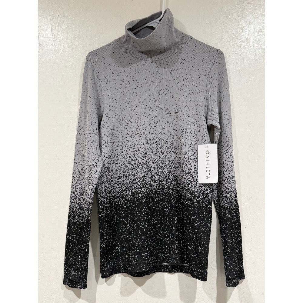 Athleta Momentum Ombre Speckle Turtleneck Gray Black Seamless Thumbhole Top L - Picture 2 of 8